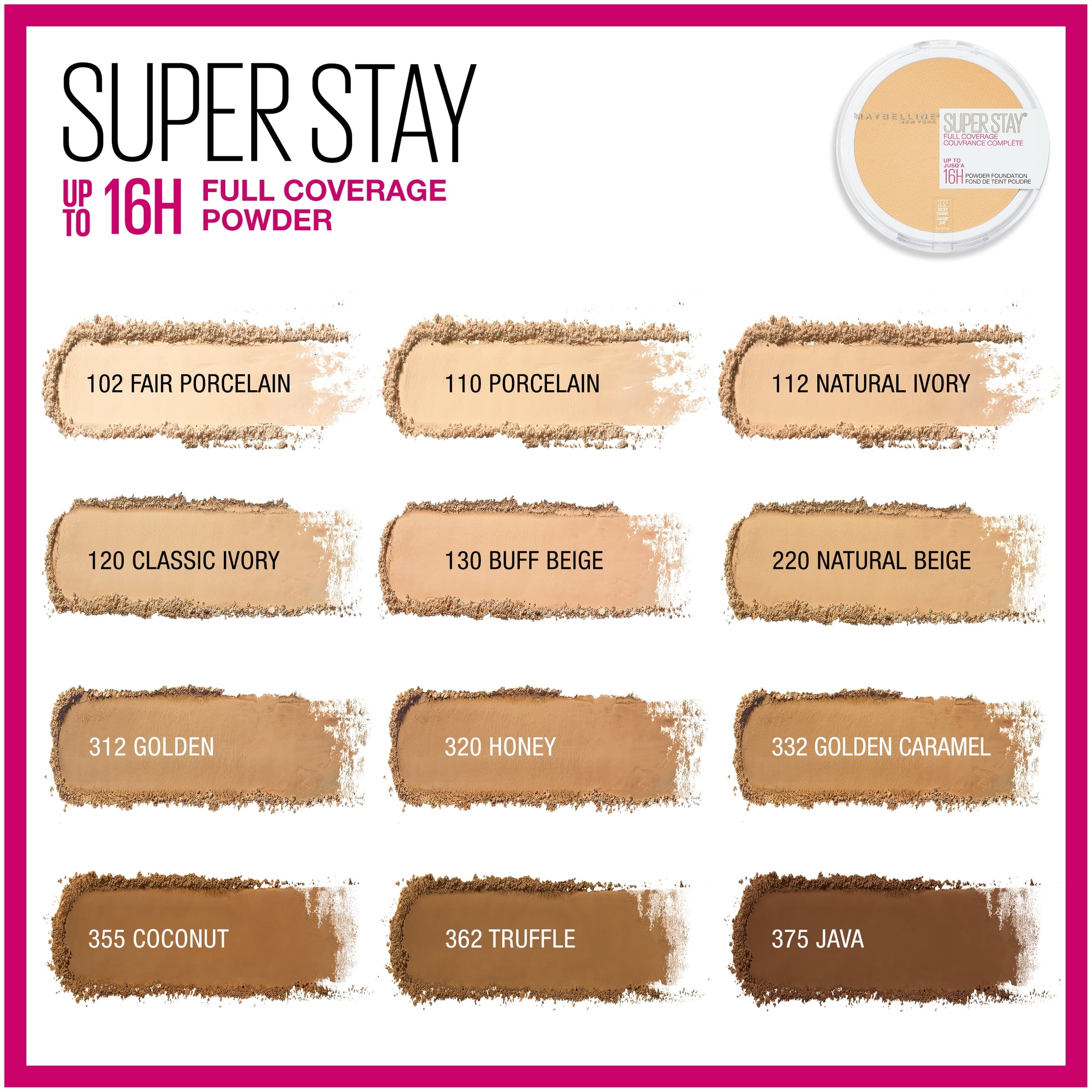 Maybelline Super Stay Full Coverage Powder Foundation Makeup, Matte Finish, Natural Beige, 0.21 fl. oz.