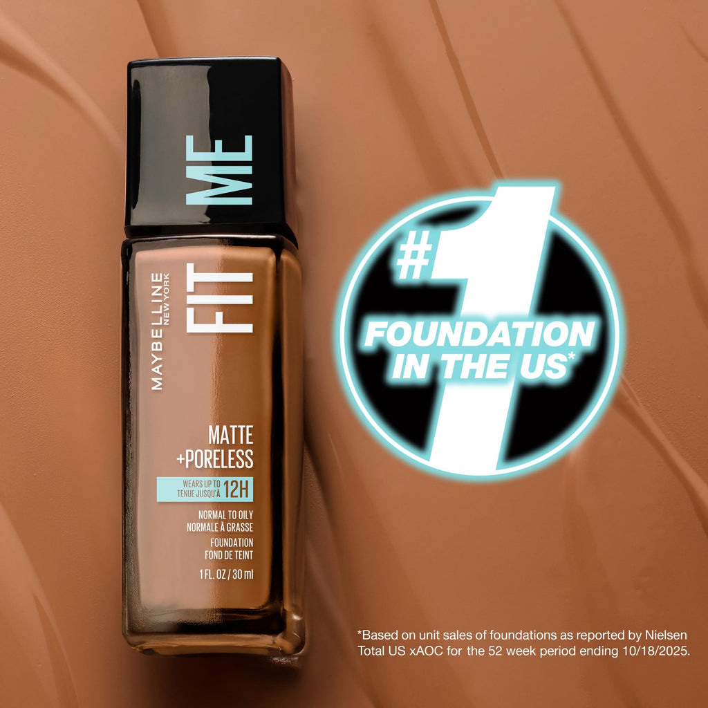 (2 pack) Maybelline Fit Me Matte + Poreless Liquid Foundation Makeup, Latte, 1 fl. oz.
