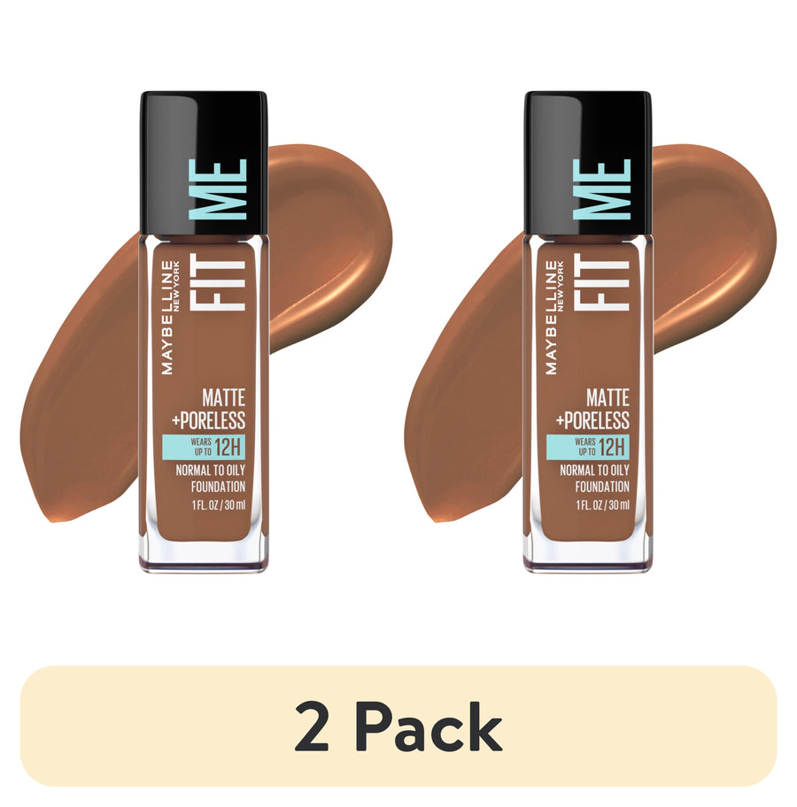 (2 pack) Maybelline Fit Me Matte + Poreless Liquid Foundation Makeup, Full Coverage, 362 Truffle, 1 fl oz