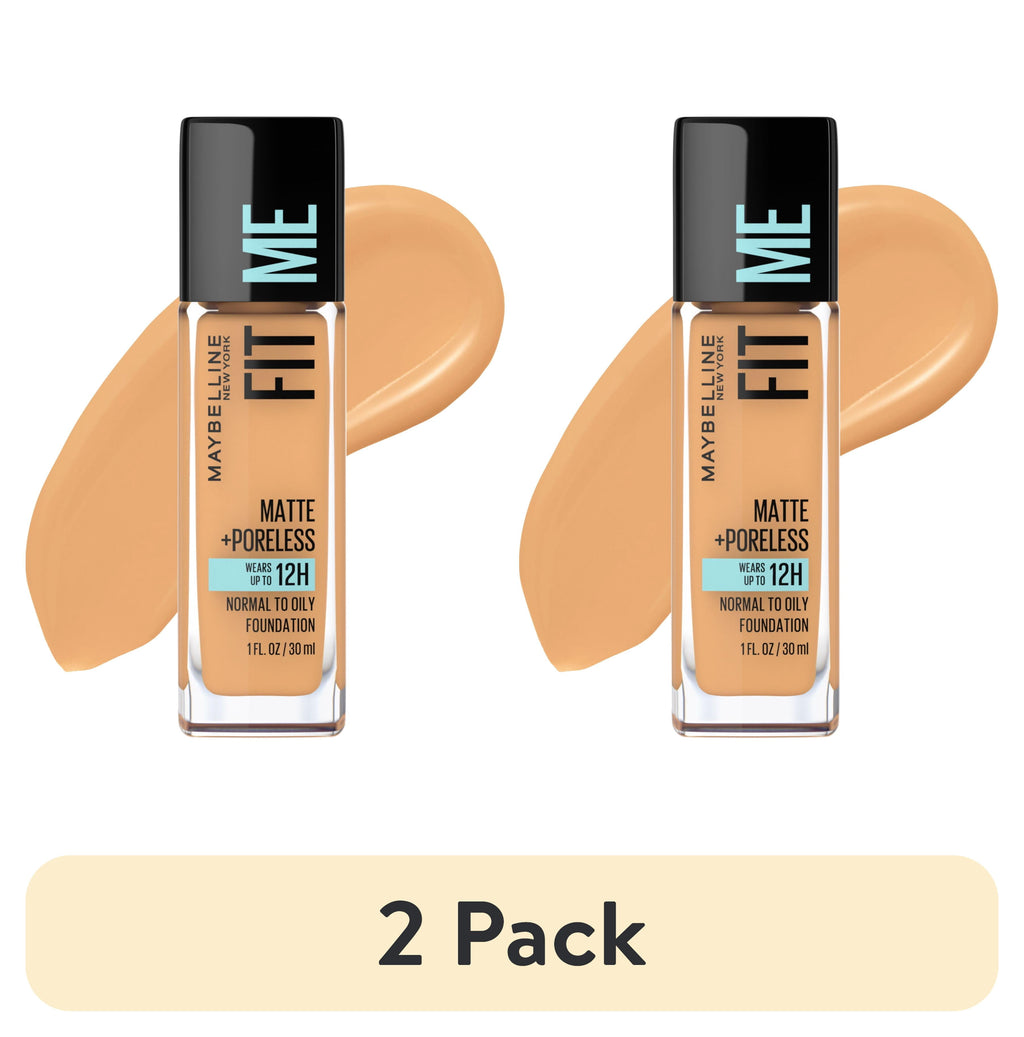 (2 pack) Maybelline Fit Me Matte + Poreless Liquid Foundation Makeup, 312 Golden, 1 fl oz