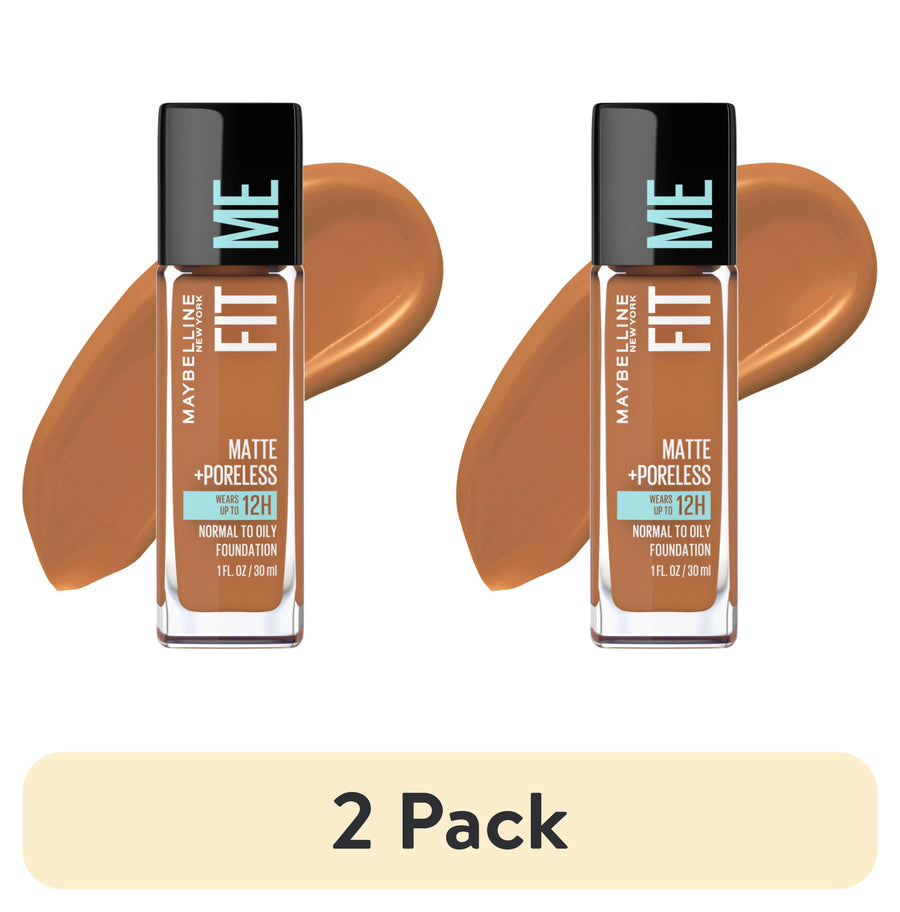 (2 pack) Maybelline Fit Me Matte + Poreless Liquid Foundation Makeup, 356 Warm Coconut, 1 fl oz
