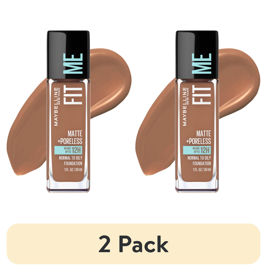 (2 pack) Maybelline Fit Me Matte + Poreless Liquid Foundation Makeup, Latte, 1 fl. oz.