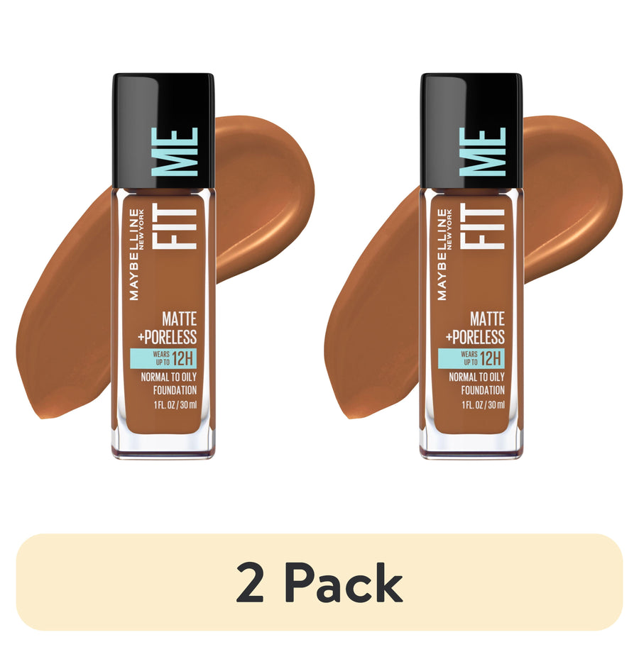 (2 pack) Maybelline Fit Me Matte + Poreless Liquid Foundation Makeup, Mocha, 1 fl. oz.