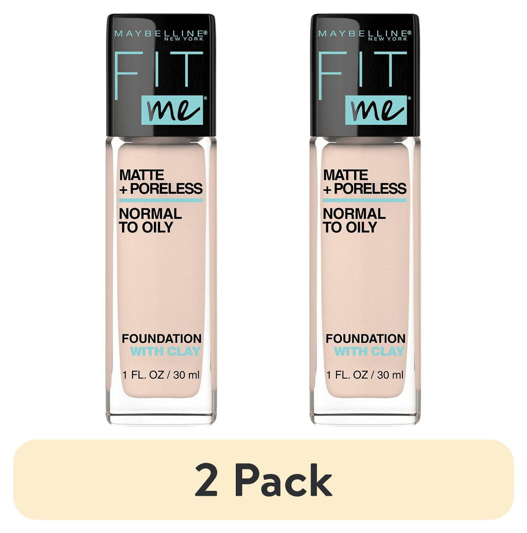 (2 pack) Maybelline Fit Me Matte + Poreless Liquid Foundation Makeup, 112 Natural Ivory, 1 fl oz