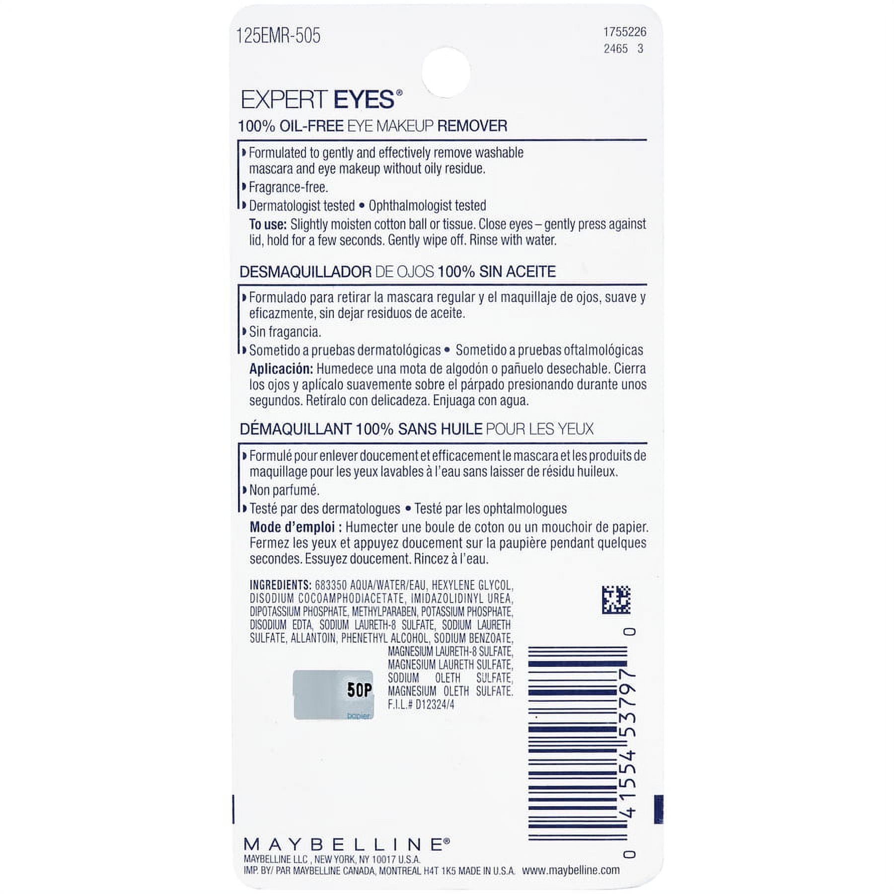 Maybelline Expert Eyes Oil Free Eye Makeup Remover, 2.3 fl oz