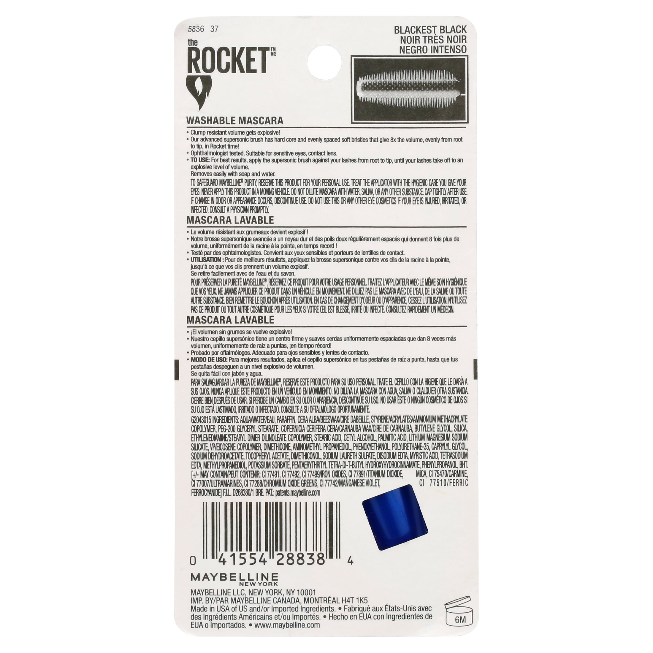 Maybelline Volum Express The Rocket Washable Mascara, Blackest Black