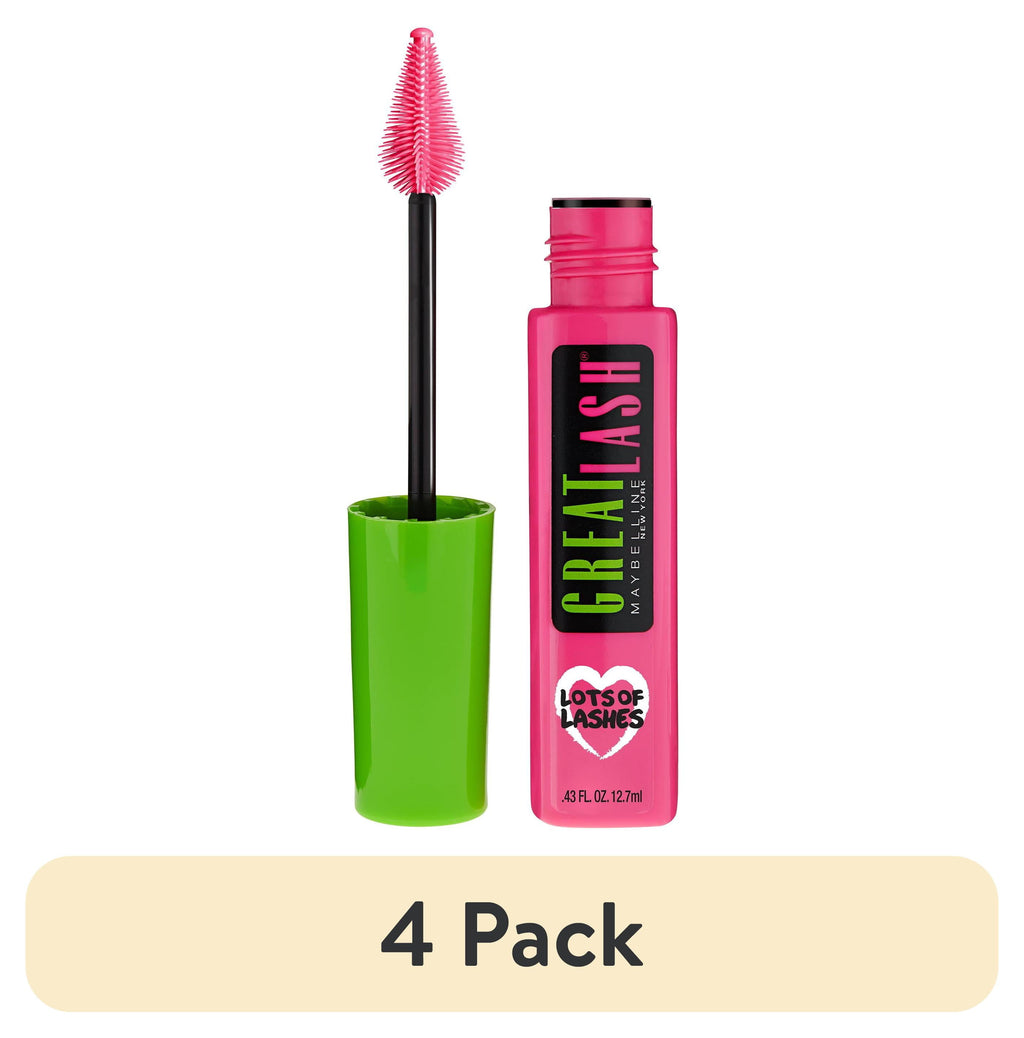 (4 pack) Maybelline Great Lash Lots Of Lashes Washable Mascara, Blackest Black