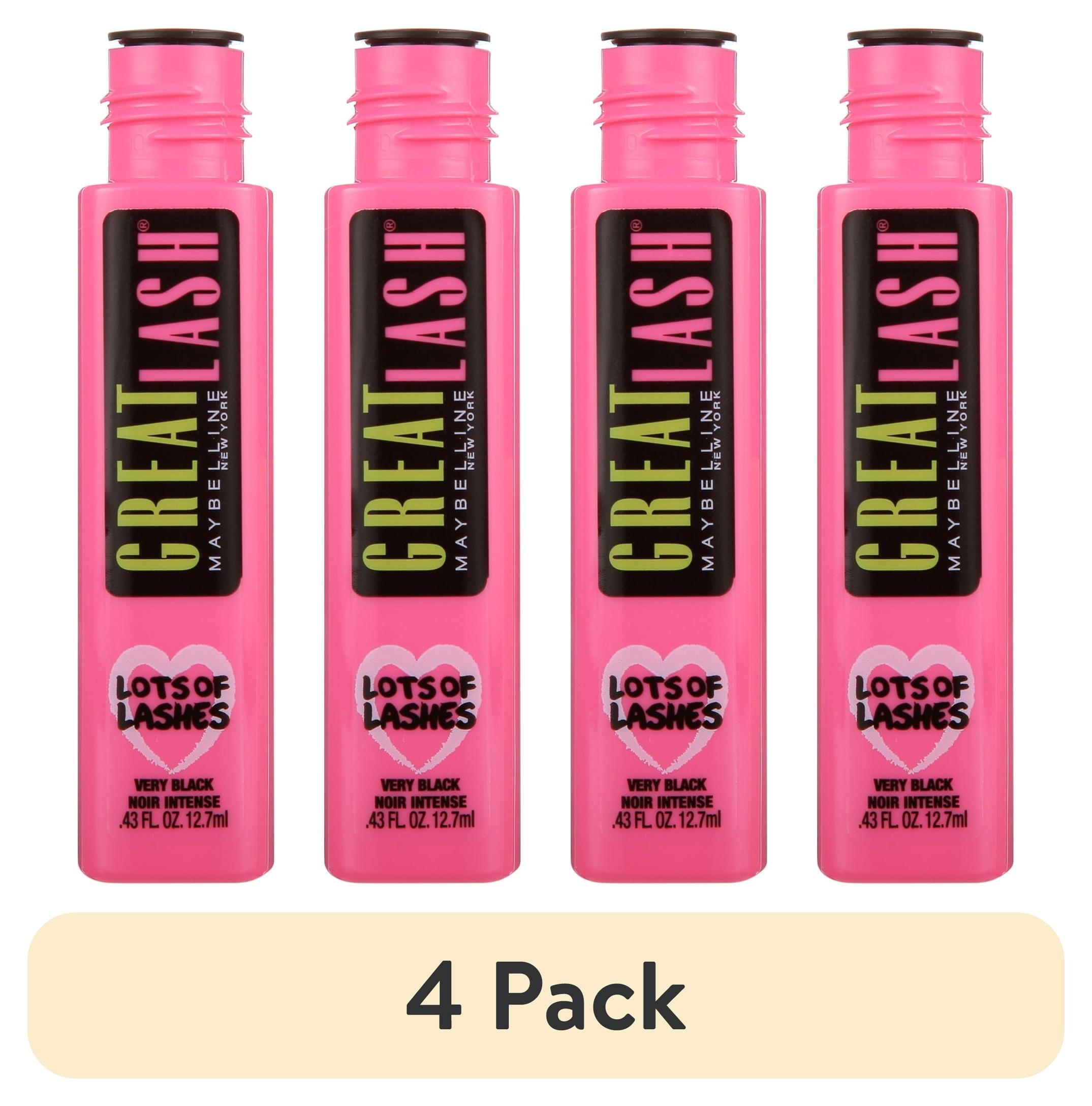 (4 pack) Maybelline Great Lash Lots of Lashes Washable Mascara, Very Black
