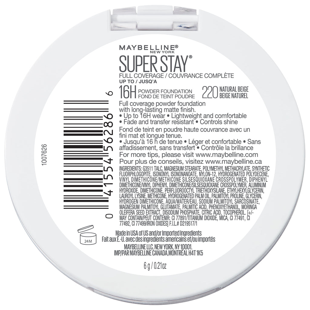 Maybelline Super Stay Full Coverage Powder Foundation Makeup, Matte Finish, Natural Beige, 0.21 fl. oz.