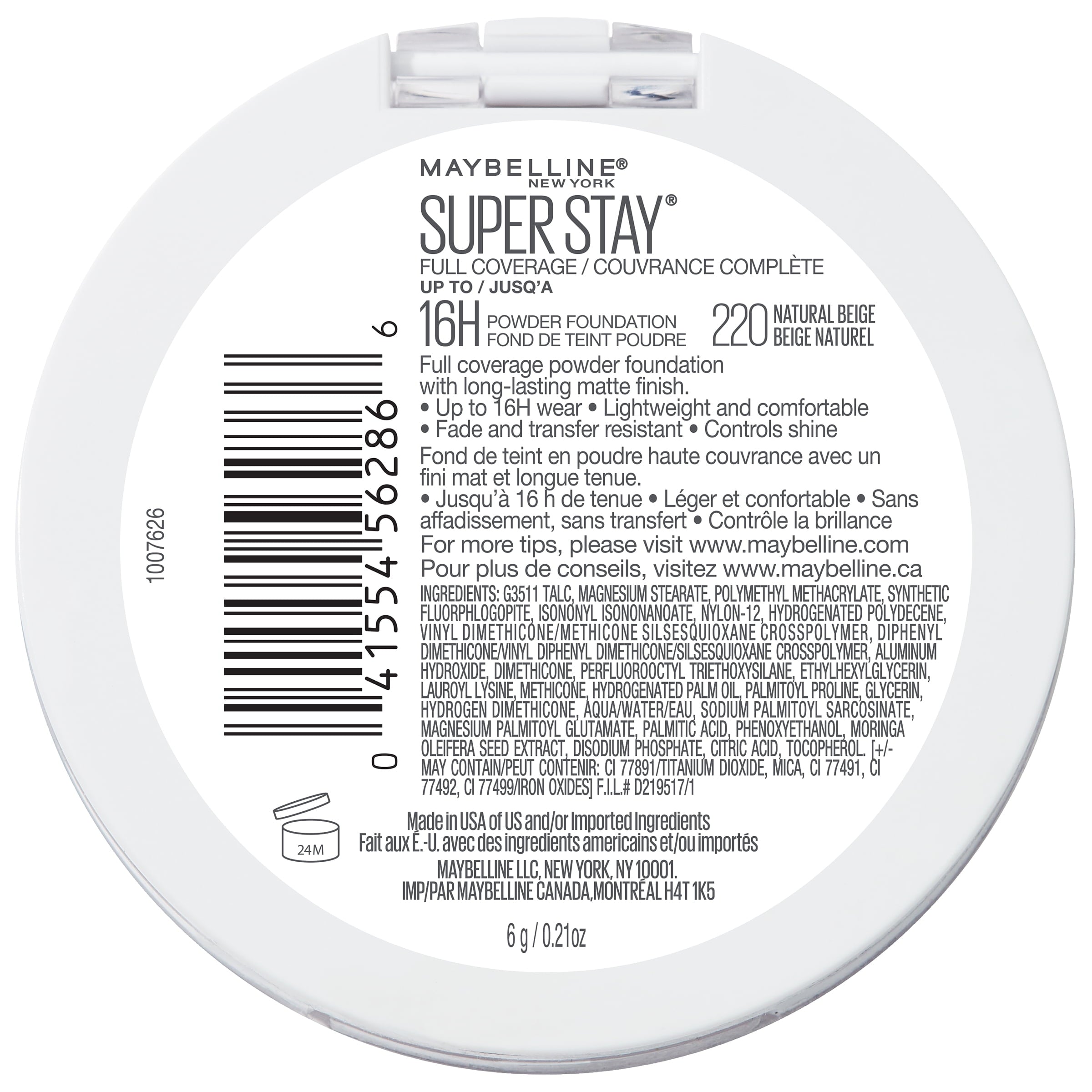 Maybelline Super Stay Full Coverage Powder Foundation Makeup, Matte Finish, Natural Beige, 0.21 fl. oz.