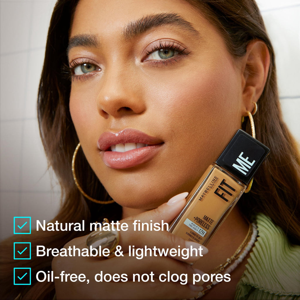 (2 pack) Maybelline Fit Me Matte + Poreless Liquid Foundation Makeup, Latte, 1 fl. oz.