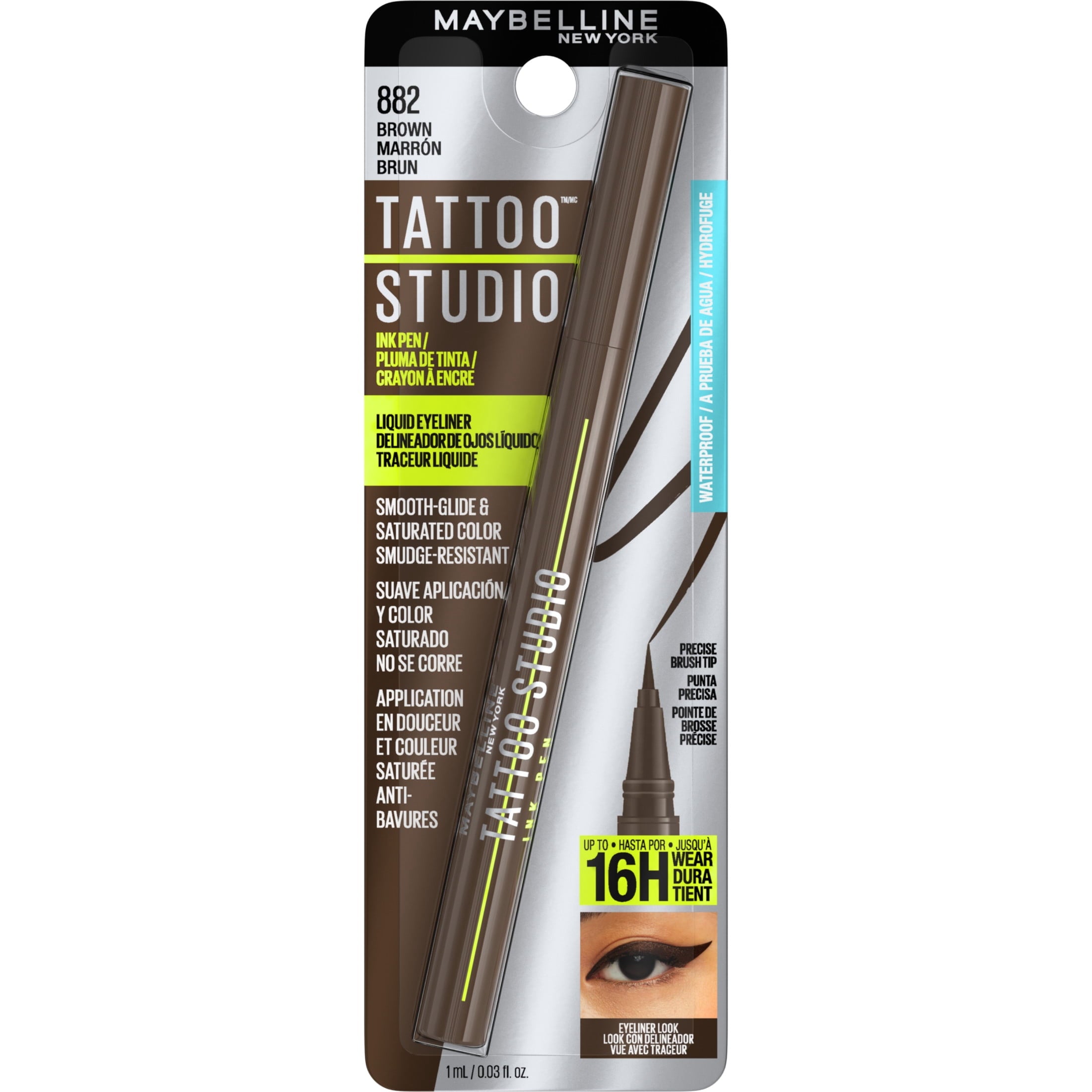 Maybelline Tattoo Studio Ink Pen Waterproof Liquid Eyeliner, Brown, 0.03 fl oz