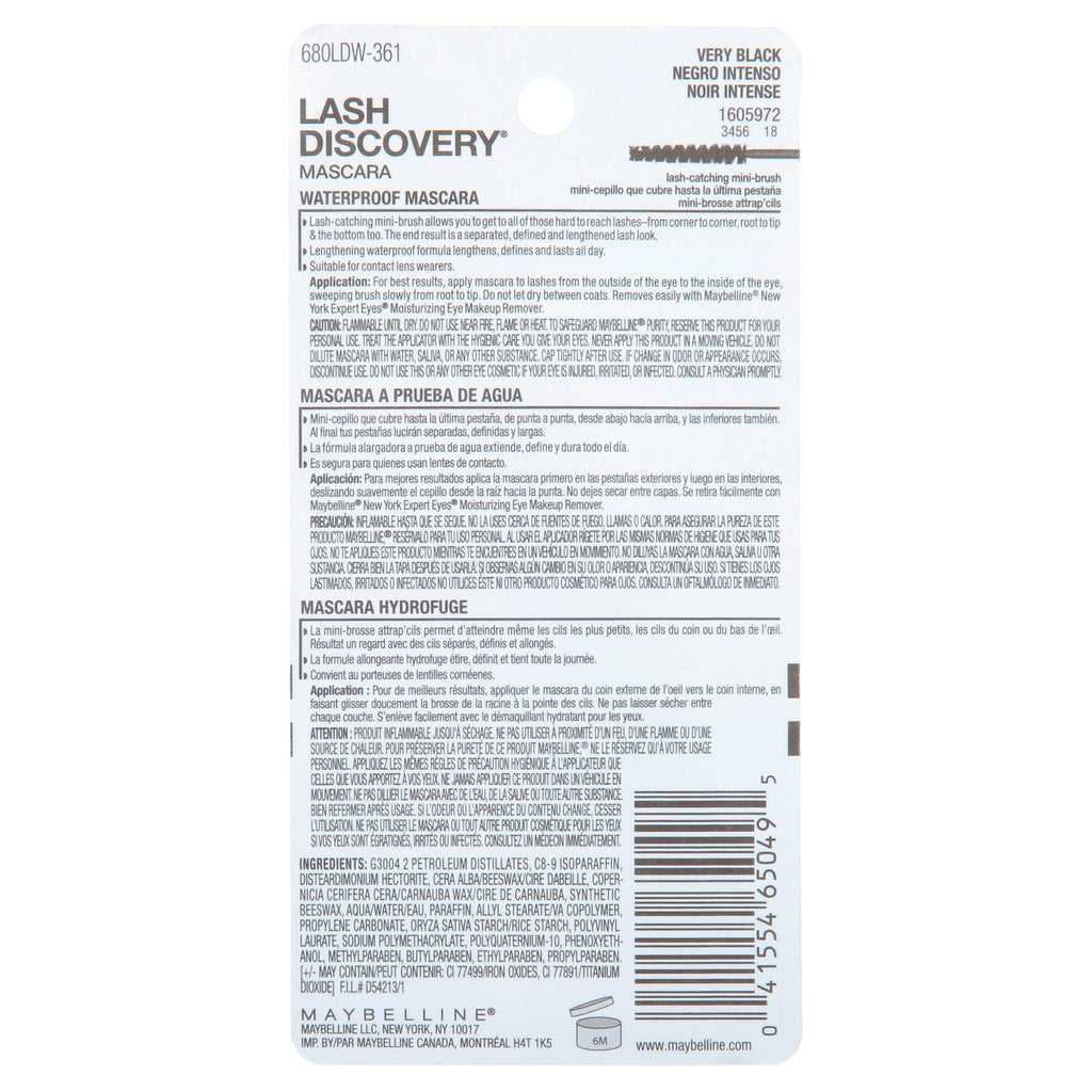 Maybelline Lash Discovery Waterproof Mascara, Very Black, 0.16 fl oz