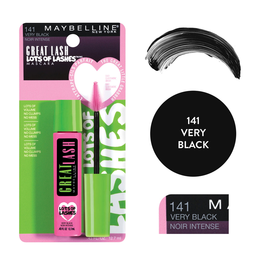 (4 pack) Maybelline Great Lash Lots Of Lashes Washable Mascara, Blackest Black