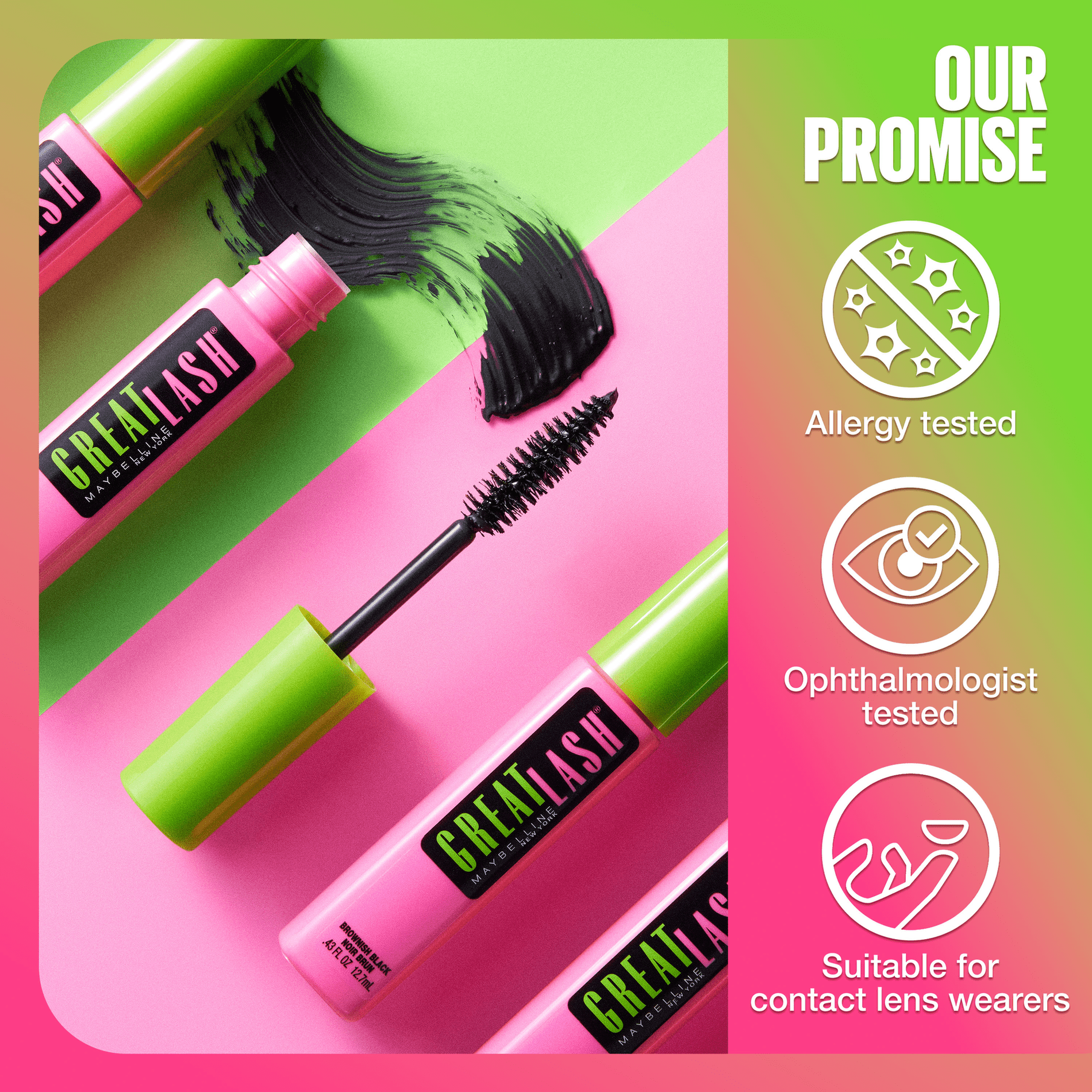 (4 pack) Maybelline Great Lash Lots Of Lashes Washable Mascara, Blackest Black