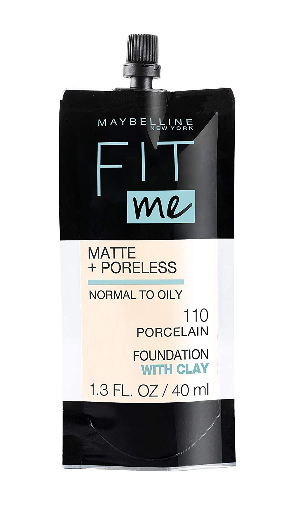 Maybelline Fit Me Matte + Poreless Normal to Oily Liquid Foundation with Clay, 110 Porcelain