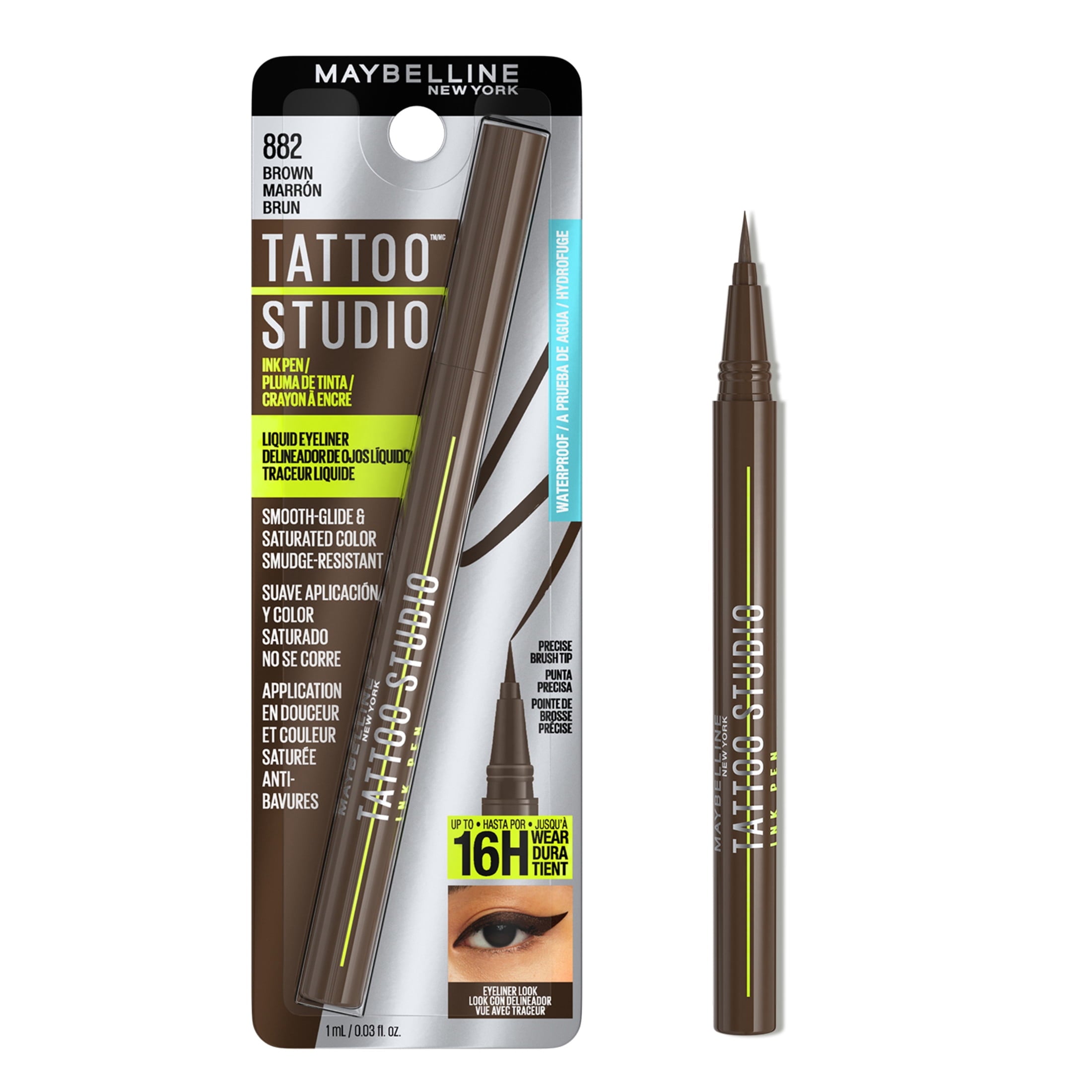 Maybelline Tattoo Studio Ink Pen Waterproof Liquid Eyeliner, Brown, 0.03 fl oz