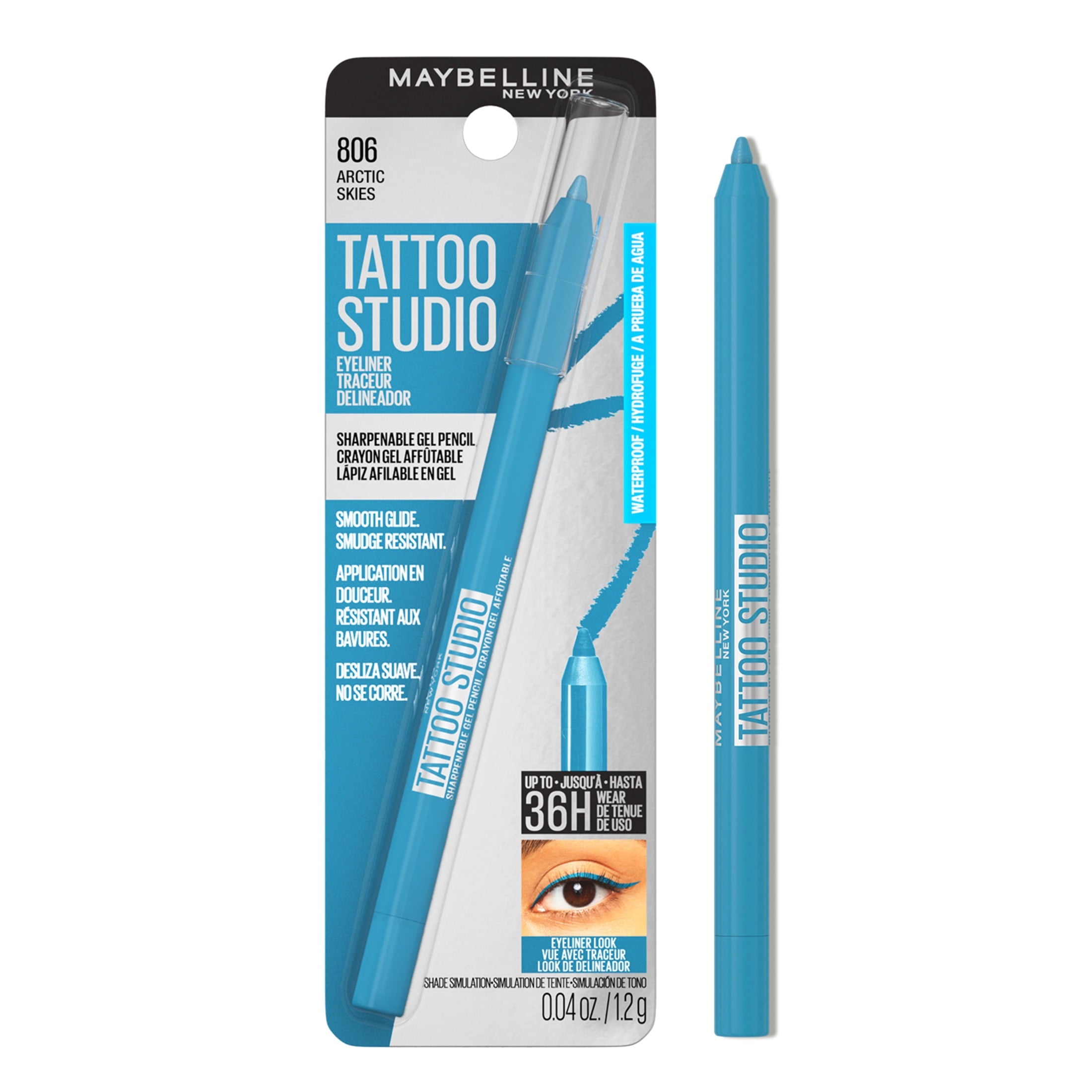 Maybelline Tattoo Studio Waterproof and Sharpenable Gel Eyeliner Pencil, Metallic Lights, 0.04 oz