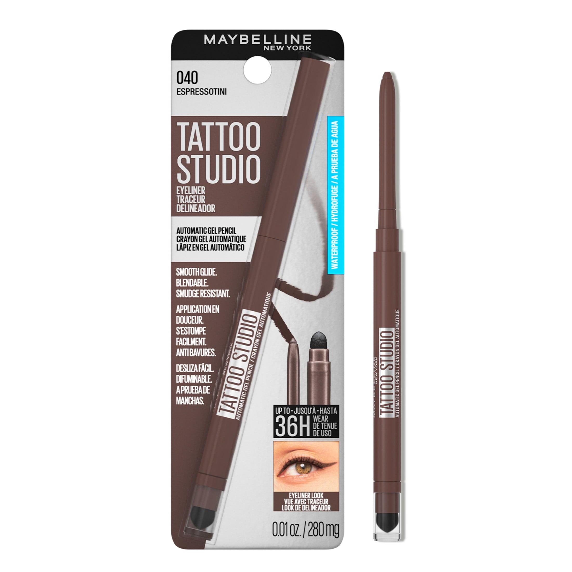 Maybelline Tattoo Studio Gel Waterproof Eyeliner Pencil, Espressotini