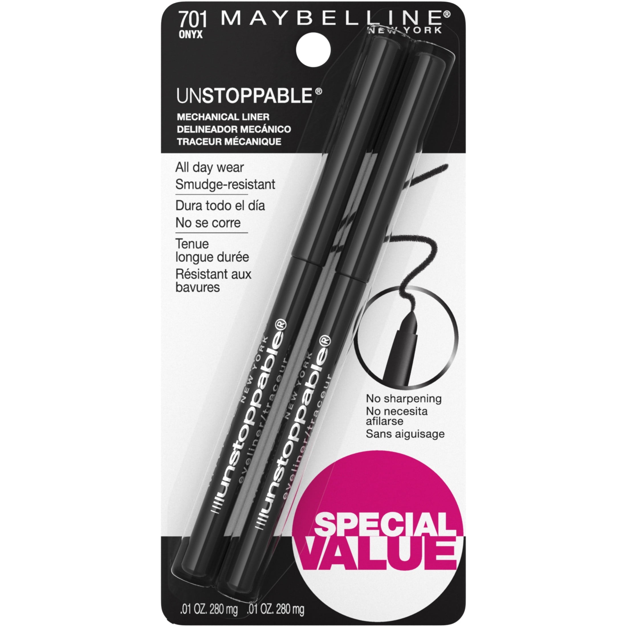 Maybelline Unstoppable Waterproof and Smudge Resistant Eyeliner Pencil, Onyx, 2-pack