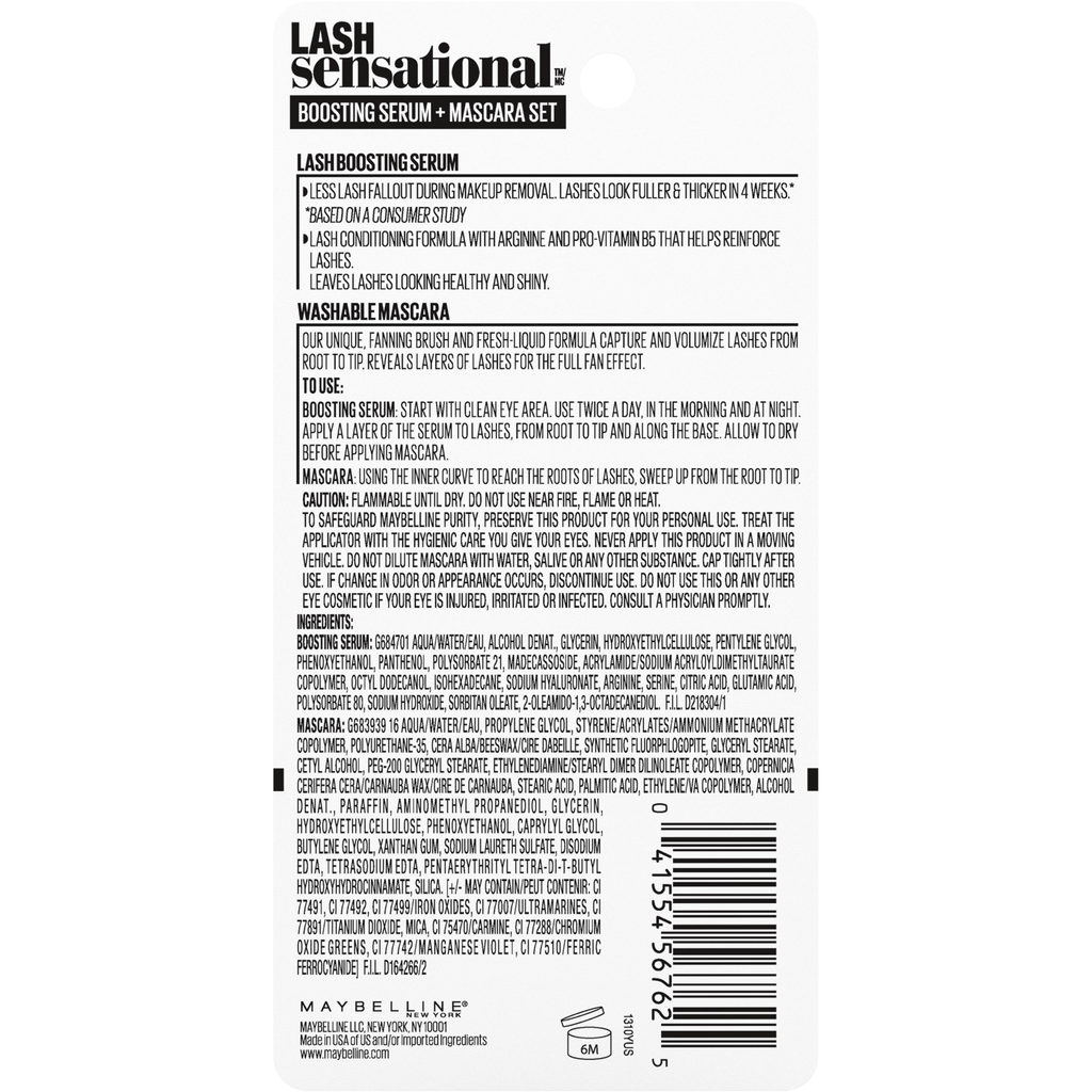 Maybelline Lash Sensational Eyelash Serum and Mascara Kit, Blackest Black, 2 Count