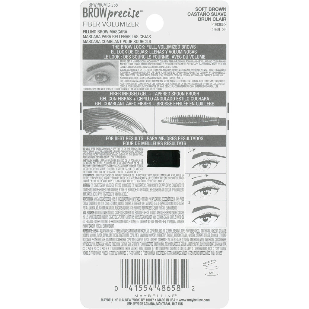 Maybelline Brow Precise Fiber Volumizer Brow Mascara, Soft Brown