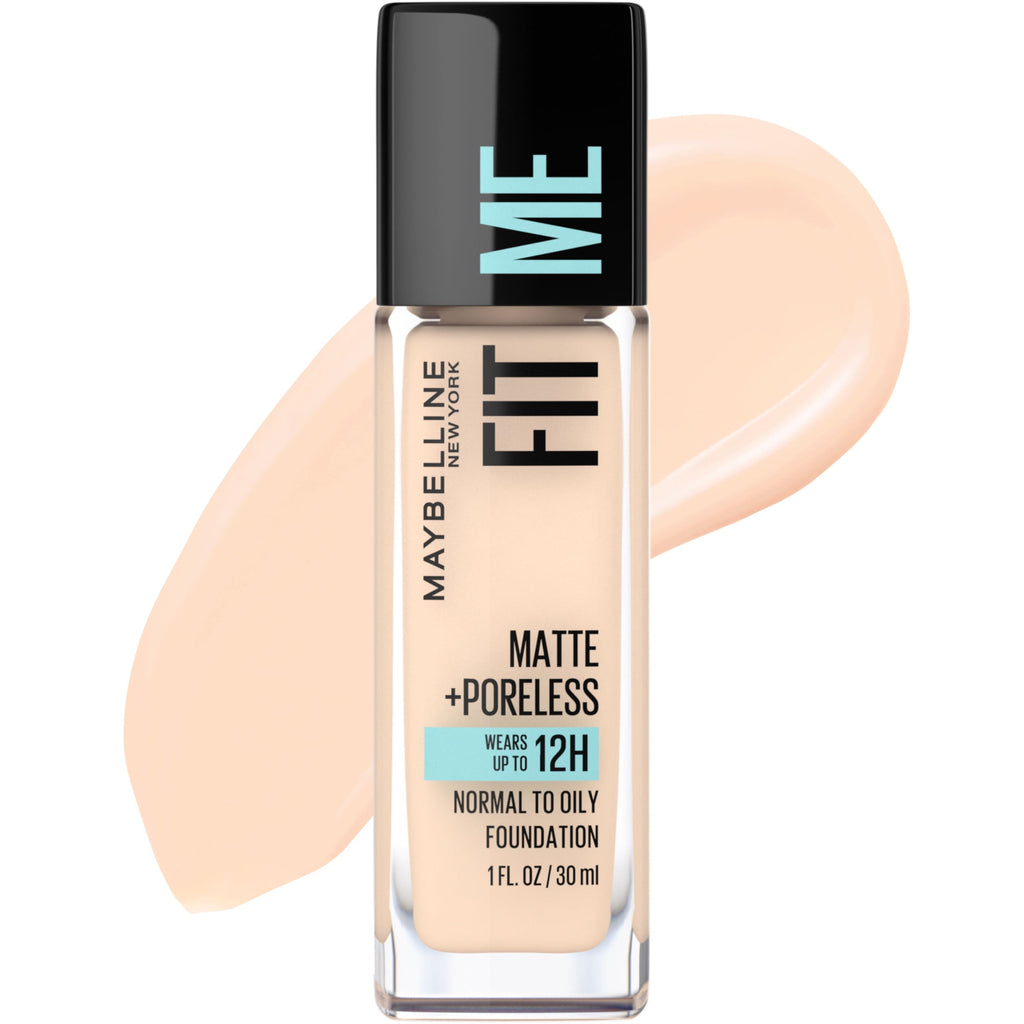 (2 pack) Maybelline Fit Me Matte + Poreless Liquid Foundation Makeup, Fair Ivory, 1 fl oz