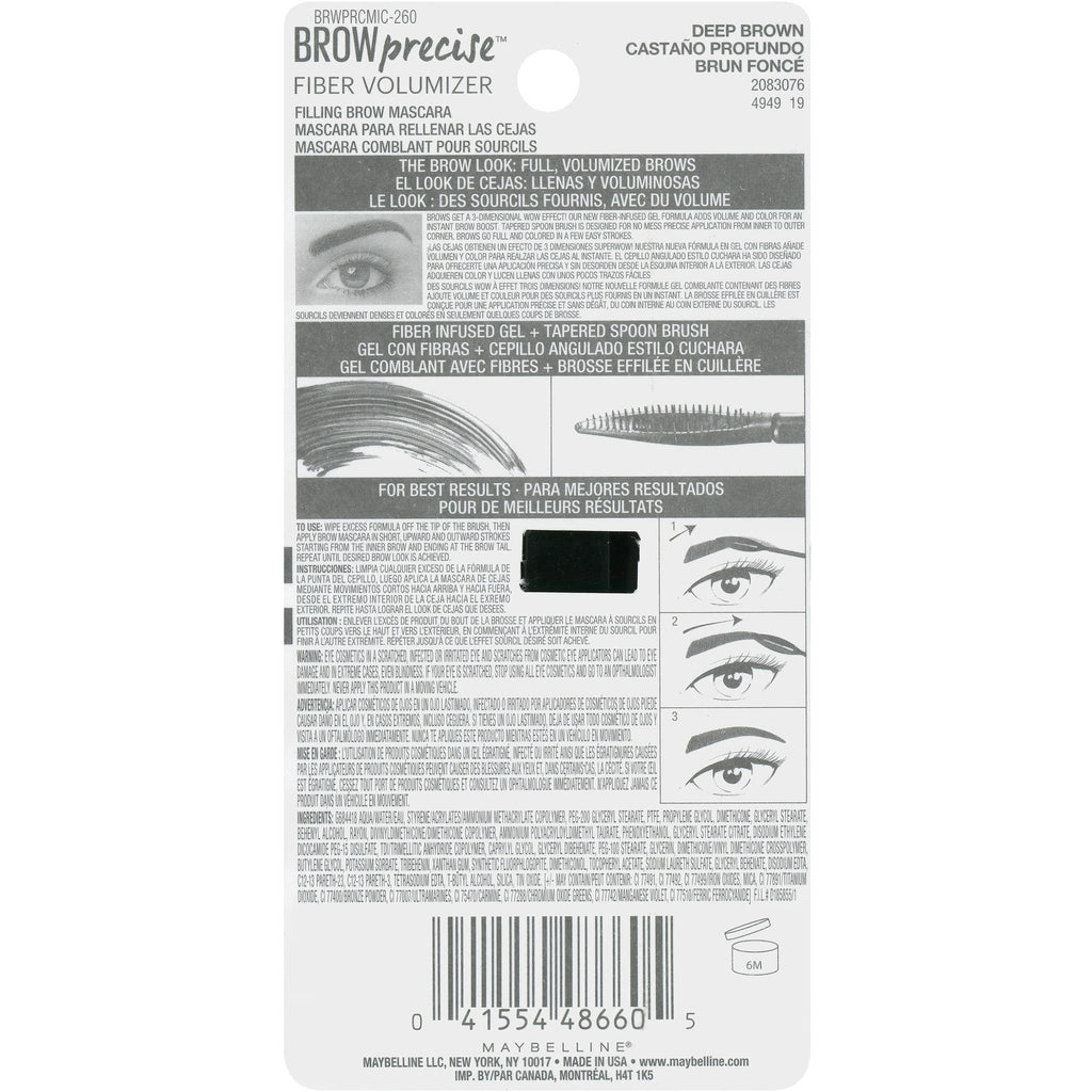 Maybelline Brow Precise Fiber Volumizer Brow Mascara, Deep Brown