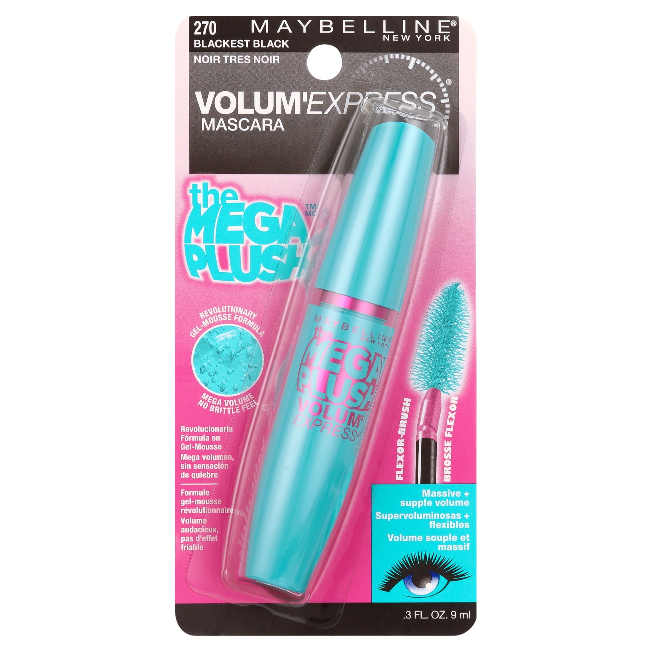 Maybelline Volum Express The Mega Plush Washable Mascara, Blackest Black