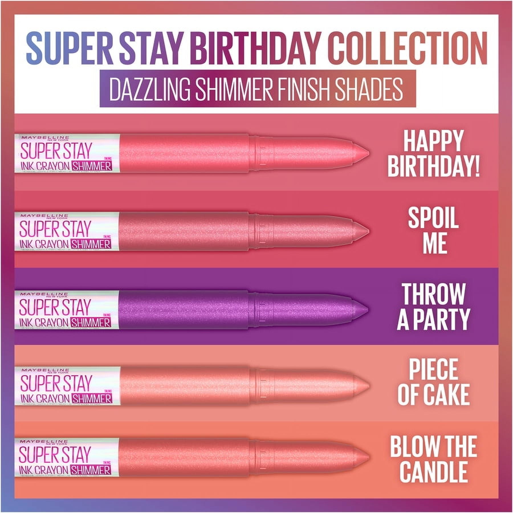 Maybelline Super Stay Ink Crayon Lipstick, Matte Longwear Lipstick, Throw a Party, 0.04 oz.