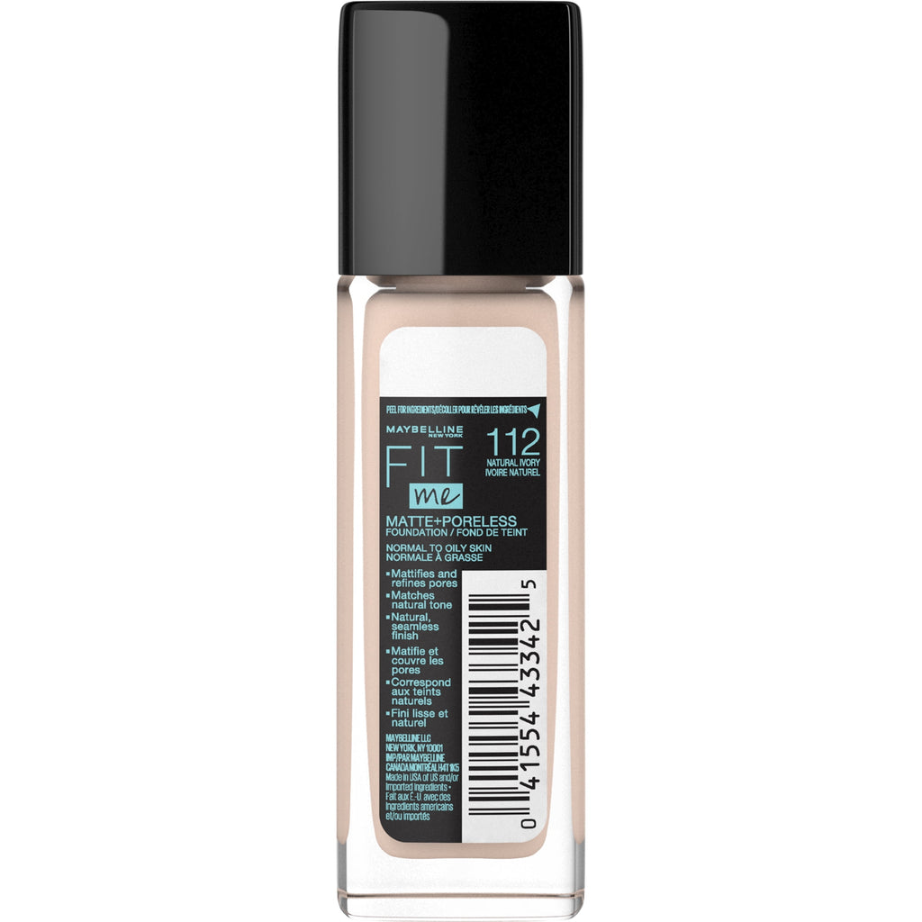 (2 pack) Maybelline Fit Me Matte + Poreless Liquid Foundation Makeup, 112 Natural Ivory, 1 fl oz