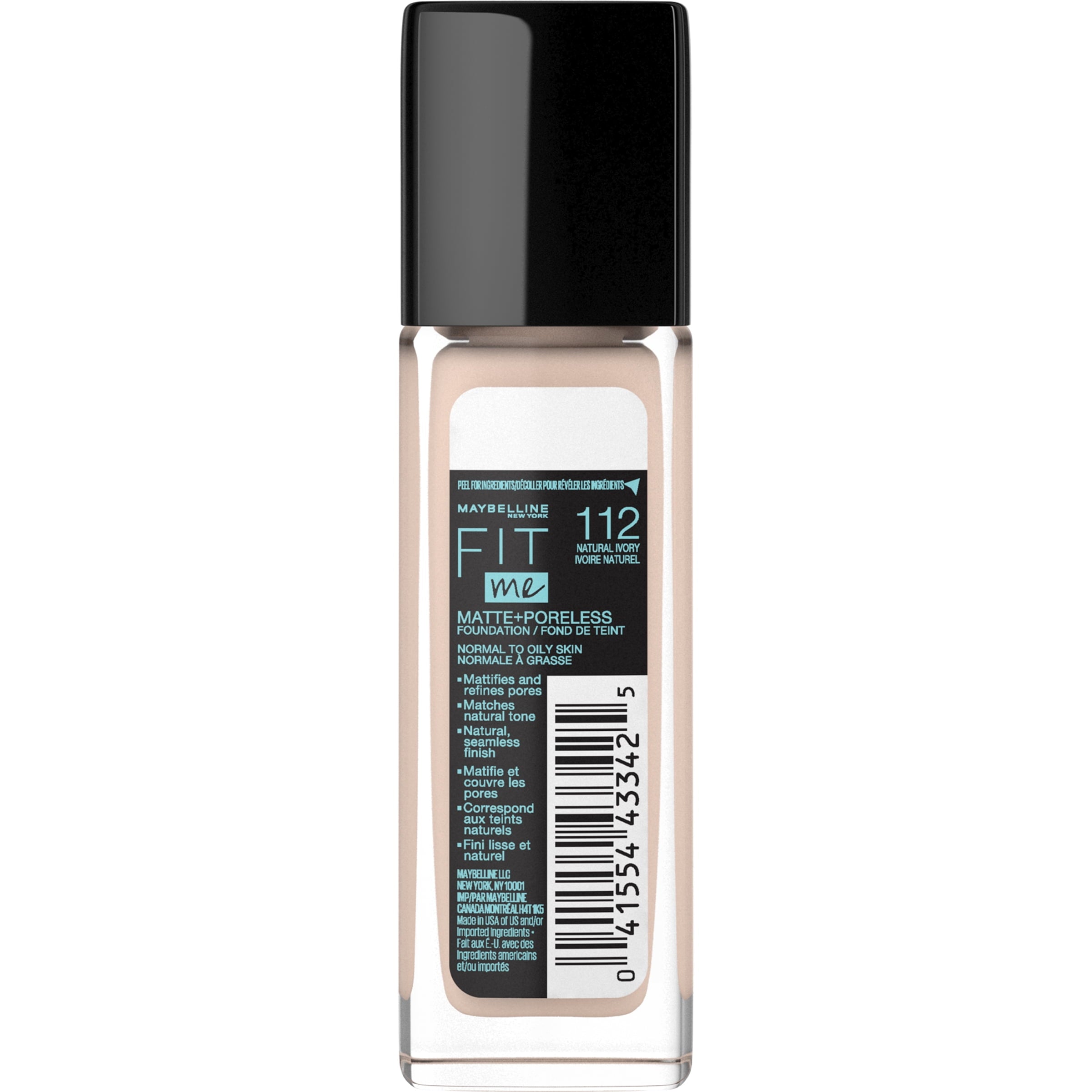 (2 pack) Maybelline Fit Me Matte + Poreless Liquid Foundation Makeup, 112 Natural Ivory, 1 fl oz