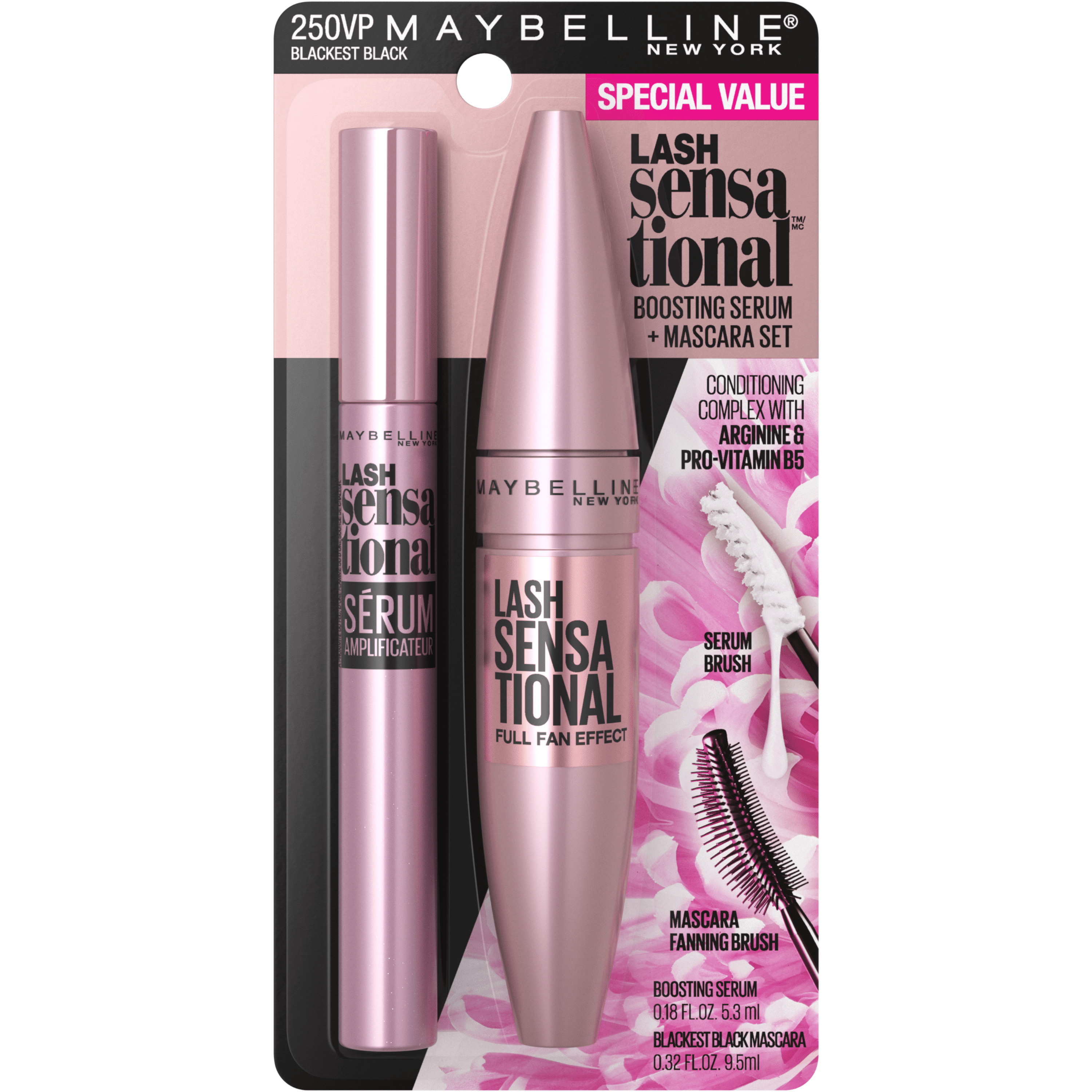 Maybelline Lash Sensational Eyelash Serum and Mascara Kit, Blackest Black, 2 Count