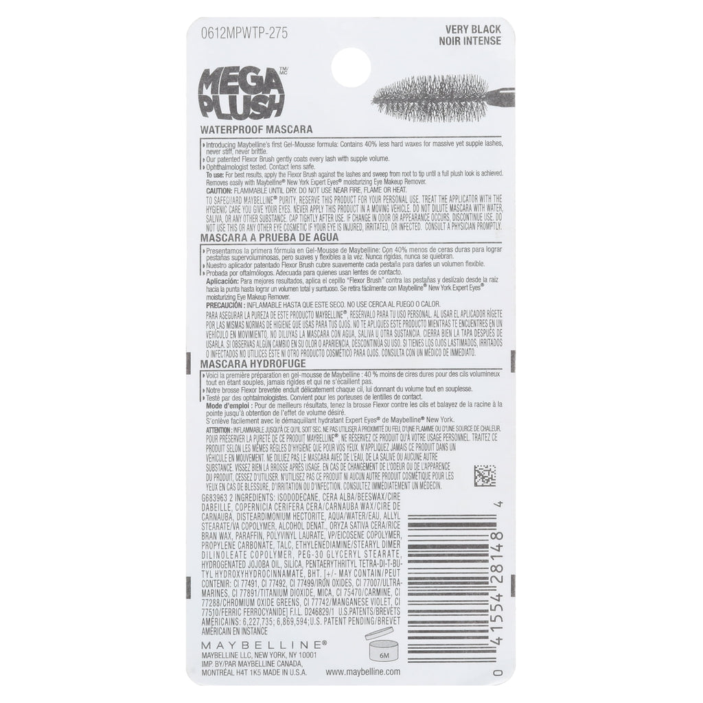Maybelline Volum' Express The Mega Plush Waterproof Mascara, Very Black, 0.3 fl. oz.