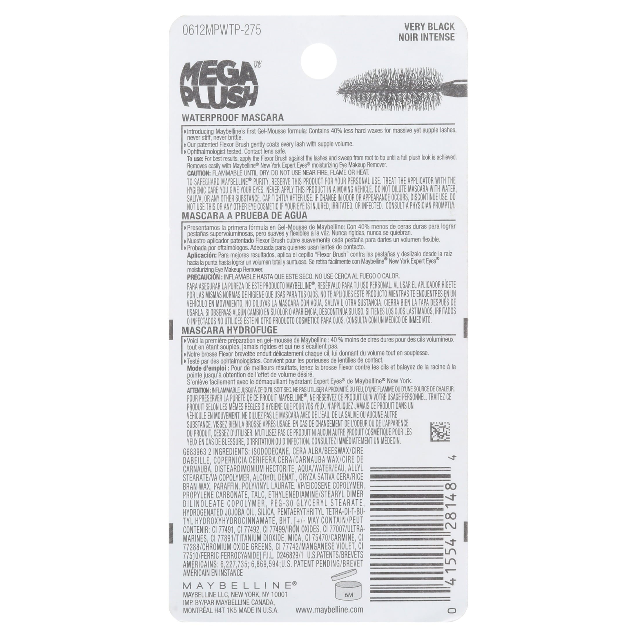 Maybelline Volum' Express The Mega Plush Waterproof Mascara, Very Black, 0.3 fl. oz.
